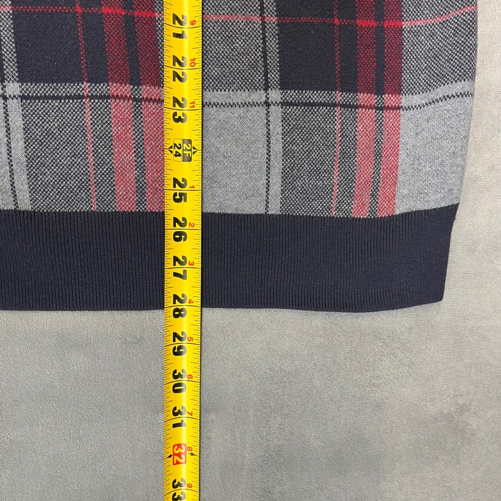 Tommy Hilfiger Plaid V-Neck Sweater Men's Large Gray Red Cotton Blend - Picture 7 of 8